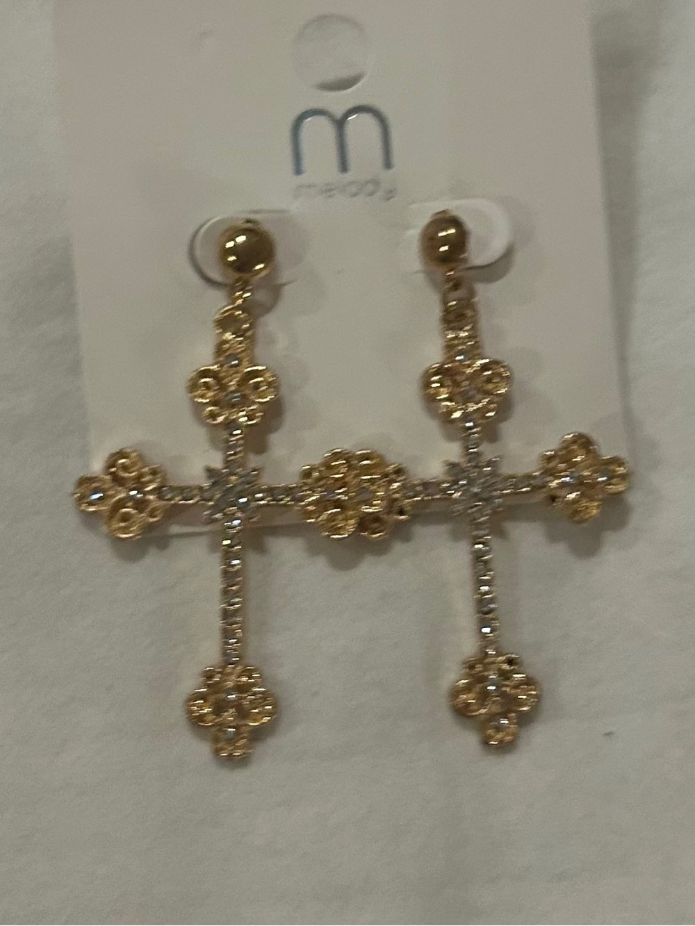 Precious Moments Gold-Tone Floral Cross Drop Earrings